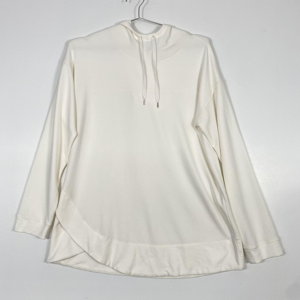 J Jill Fit Hoodie Womens M Tall Cream Fleece Lightweight Long Sleeve Coastal